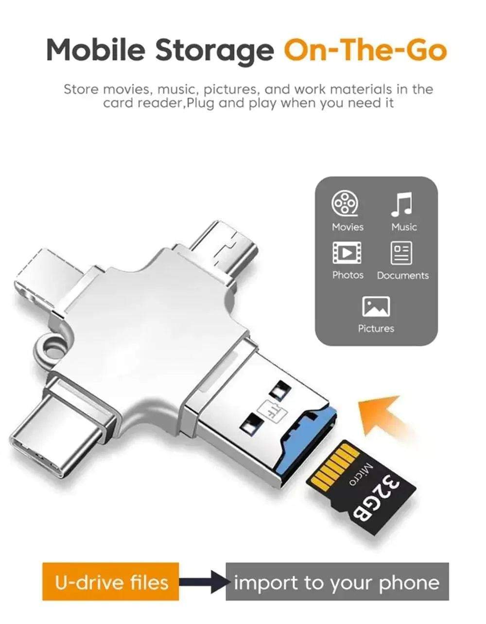 4 In 1 SD TF Memory Card OTG Adapter - Khareedlo.com.pk