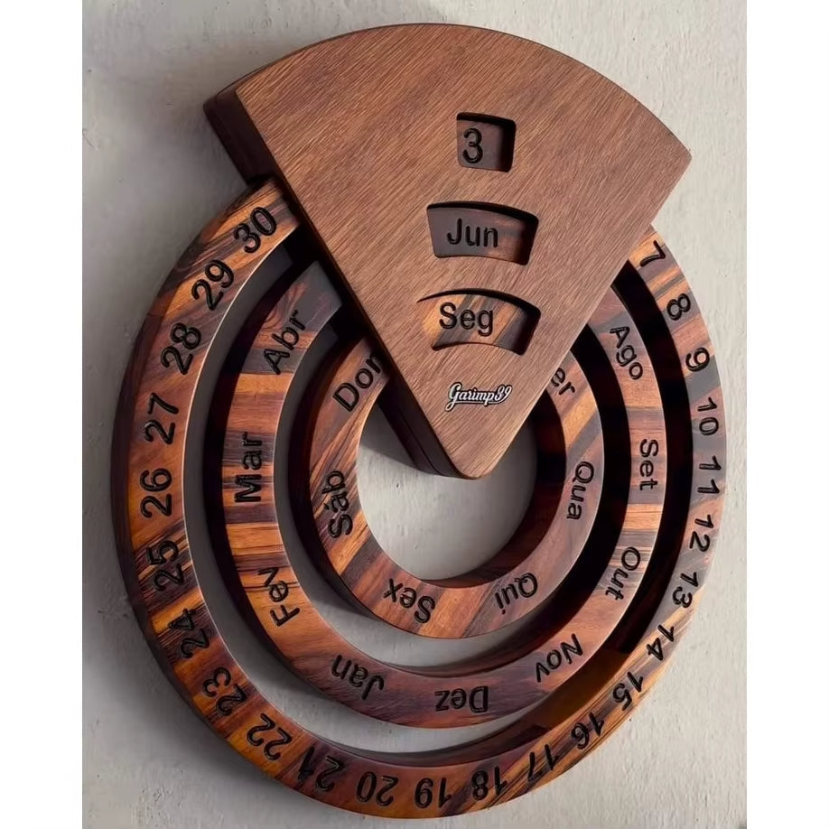 Wooden Rotating Circular Perpetual Calendar