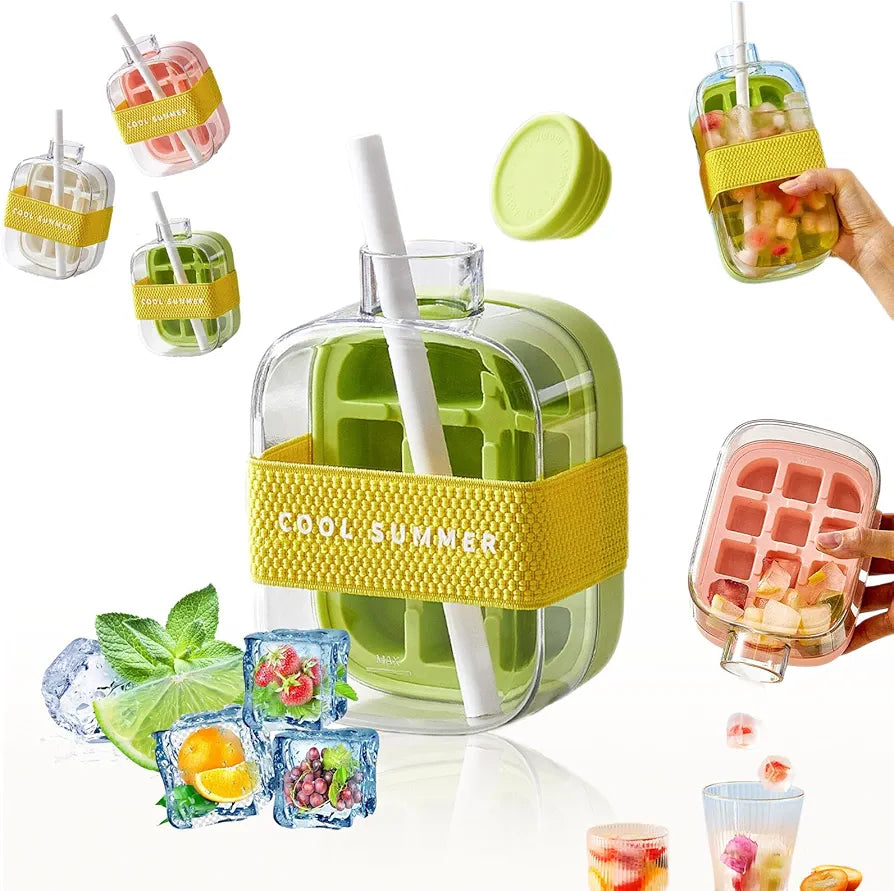 Portable 2 in 1 Silicone Ice Cube Mold Bottle